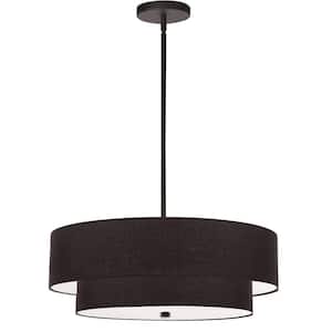 Everly 4-Light Matte Black Shaded Pendant Light with Black Fabric Shade