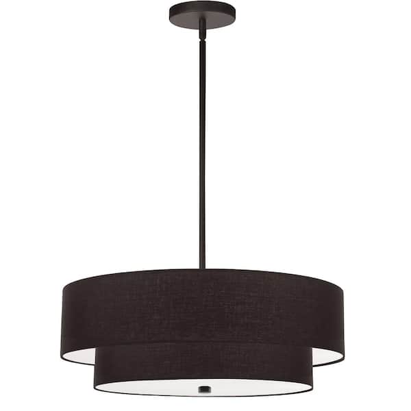 Dainolite Everly 4-Light Matte Black Shaded Pendant Light with Black Fabric Shade