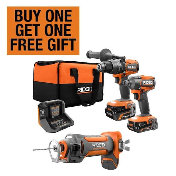 RIDGID 18V Brushless Cordless 2 Tool Combo Kit w Hammer Drill Impact Driver Batteries Charger Bag Cut Out Tool R9208 R84730B The Home Depot