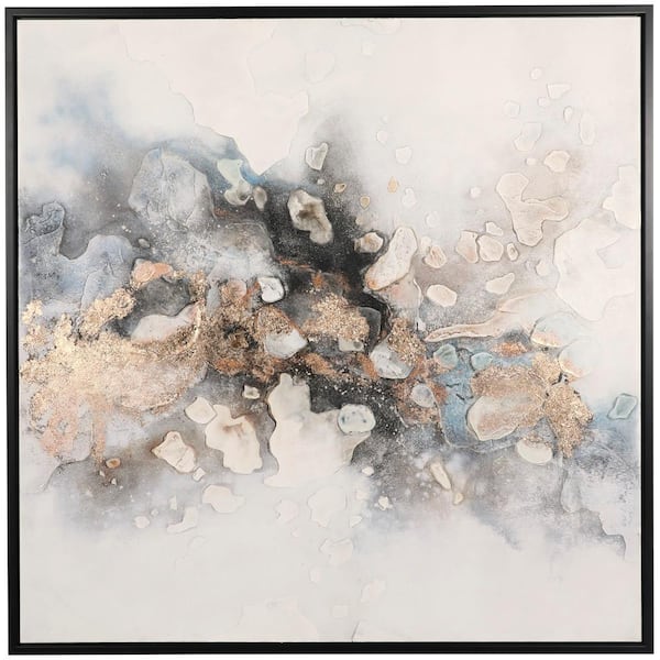 Litton Lane 1- Panel Abstract Watercolor Blotch Framed Wall Art with Gold Foil Accents and Black Frame 47 in. x 47 in.