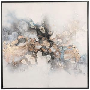 1- Panel Abstract Watercolor Blotch Framed Wall Art with Gold Foil Accents and Black Frame 47 in. x 47 in.