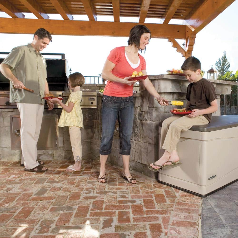 Desert Sand and Brown 130 Gallon Lockable Plastic Deck Box