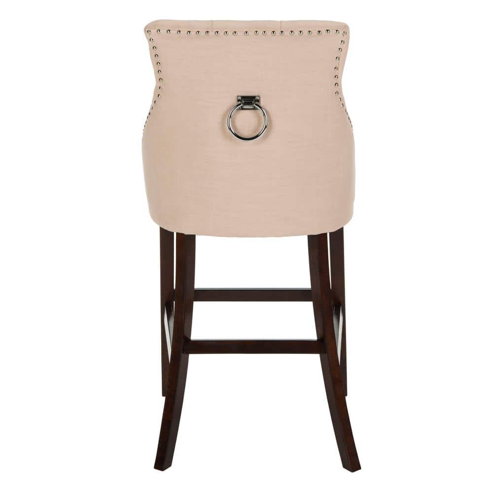 Eleni 45" Beige Linen and Metal Wingback Bar Stools, Set of 2