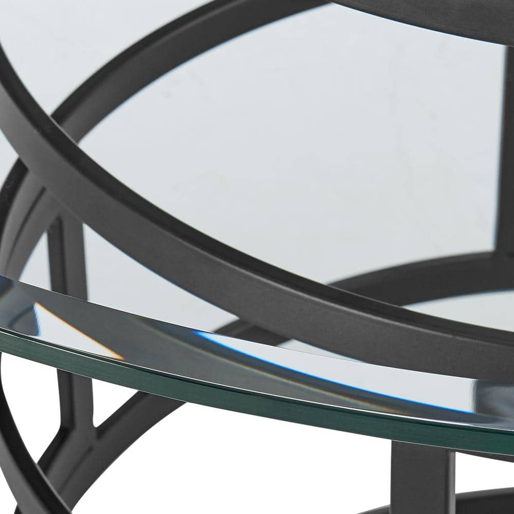 Diaz 48" Round Glass Dining Table with Matte Black Iron Base