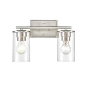 Verlana 14 in. 2-Light Brushed Nickel Vanity Light with Clear Glass Shade