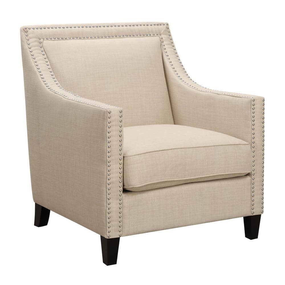 Transitional Emery Accent Chair in Cream with Metal Stud Trim