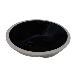 Krona 16 in. x 13 in . Undermount Bathroom Sink in Black Oval Porcelain Ceramic with Overflow