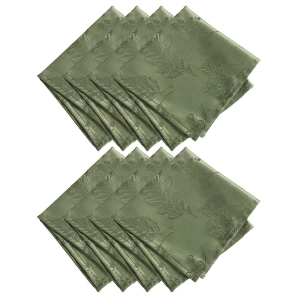 Elegant Woven Leaves Jacquard Damask Napkin, Set of 8, Olive - 17"W x 17"L