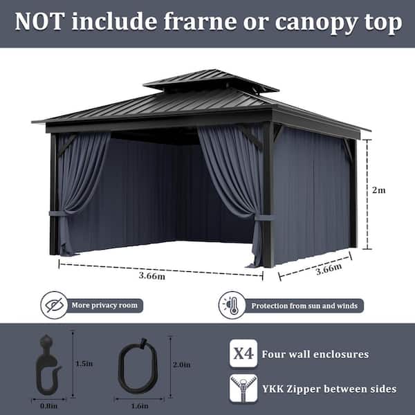 12 ft. x 12 ft. Universal Outdoor Privacy Curtains, Gazebo Curtain Replacement with Zipper Navy (4-Side Curtain Only)