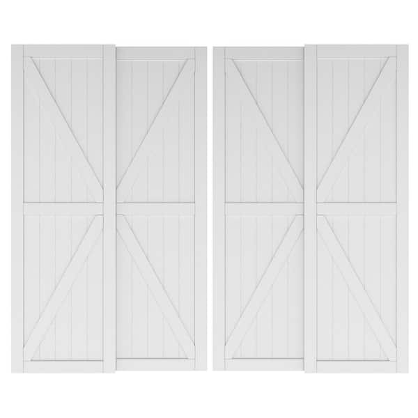 TENONER 96in x 80in (Double 48" Doors), MDF wood, White Double K Shape Sliding Door with All Hardware