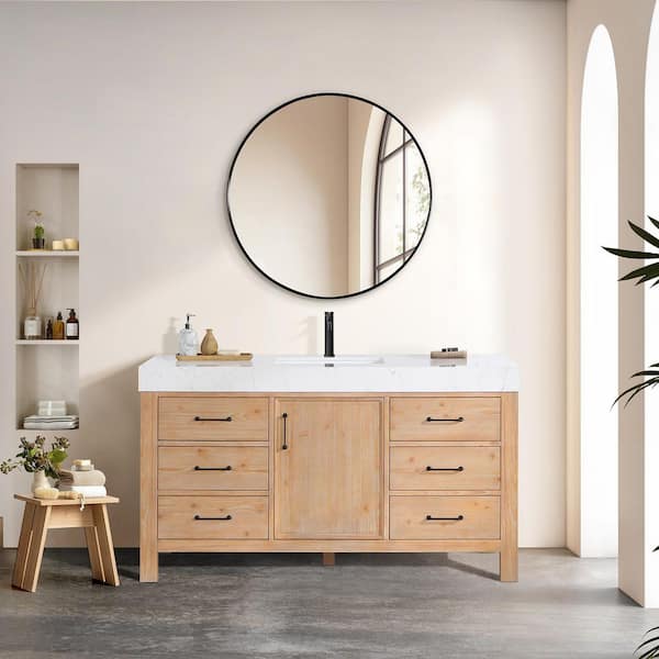 Leon Single Sink Bath Vanity with White Composite Stone Top