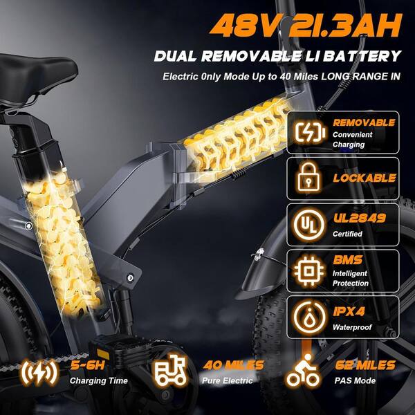 20 in. Aluminum Fat Tire Electric Bike in Gray, Full Suspension