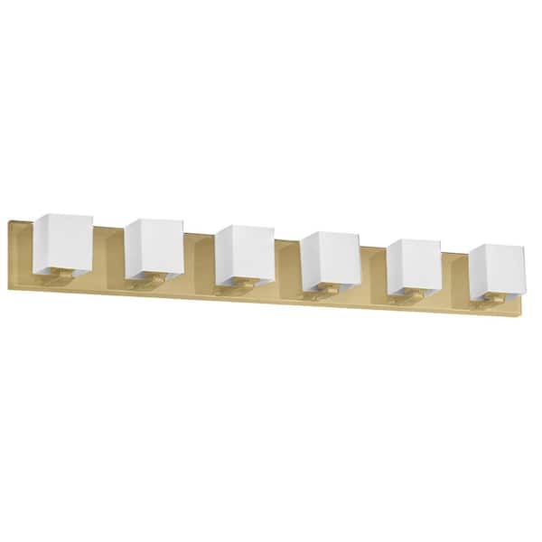 Dainolite Verona 35.5 in. 6-Light Aged Brass Vanity Light with White Glass Shade