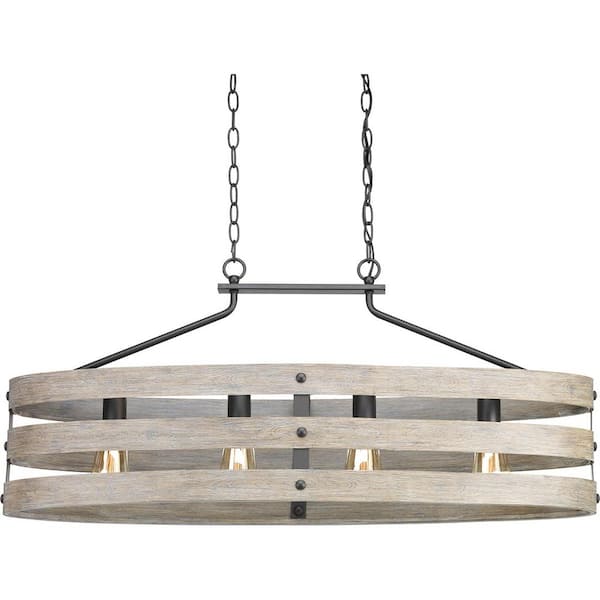 Progress Lighting Gulliver Collection 38-1/2 in. Coastal 4-Light Graphite Coastal Linear Chandelier Light with Weathered Driftwood Frame