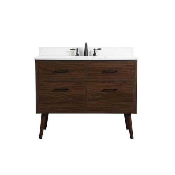 Unbranded Simply Living 42 in. W x 22 in. D x 33.5 in. H Bath Vanity in Walnut with Ivory White Engineered Marble Top