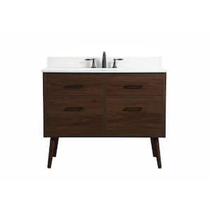 Timeless Home 42 in. W x 22 in. D x 33.5 in. H Bath Vanity in Walnut with Ivory White Top
