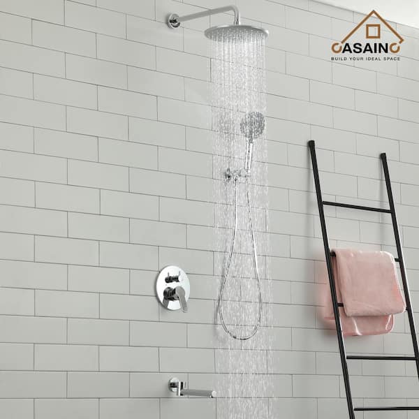 Single-Handle 3-Spray with 2.5 GPM 10 in. 3 Functions Tub and Shower Faucet in Chrome l (Valve Included)