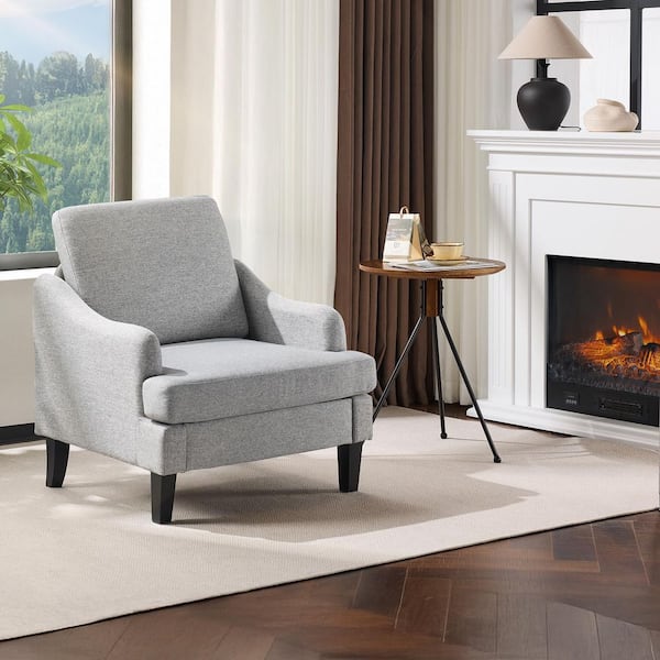 Carbon Gray Linen Arm Chair with Curved Armrest T-Cushion