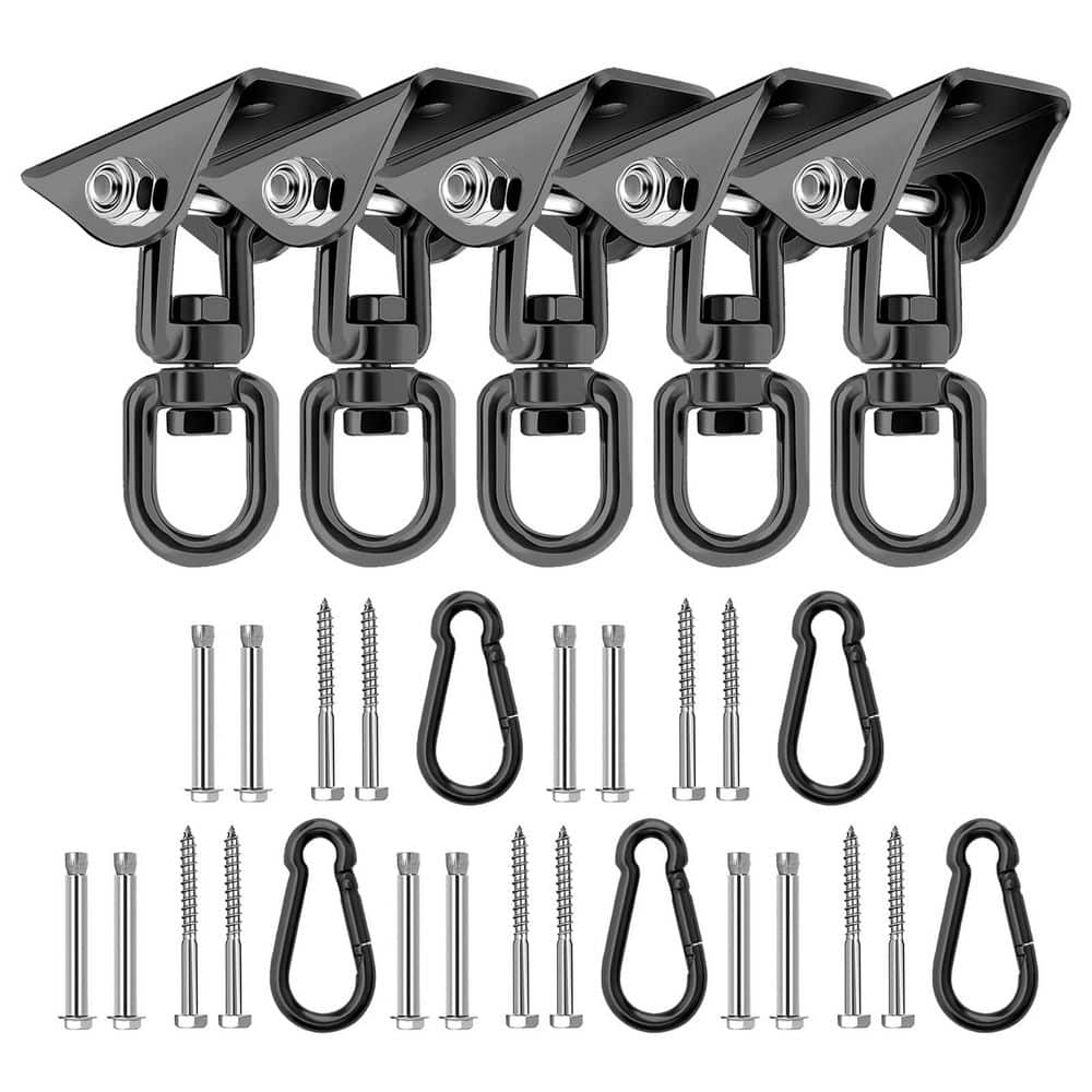 360° Rotating 1200 lb. Heavy Duty Hammock Hanging Kit for Hammock Chair Stand, Yoga, Porch Swing, Tree, Black (5-Pack) price history on PriceWatchPro
