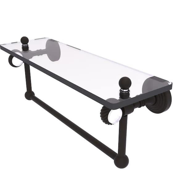 Allied Brass Pacific Grove 16 in. W x 6.4 in. H x 5.13 D Glass Rectangular Shelf in Oil Rubbed Bronze with Towel Bar and Twist Acc.