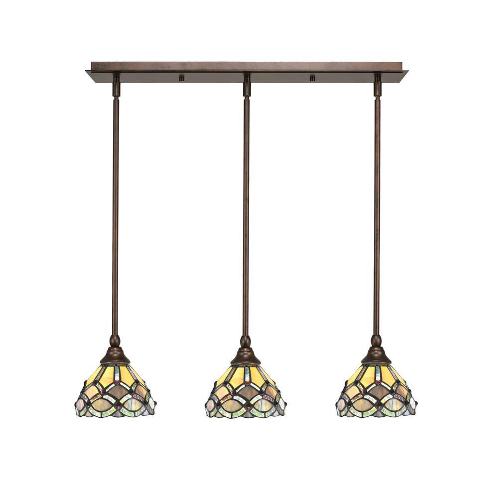 Livingston 100-Watt 3-Light Bronze Shaded Pendant Light with 7 in. Grand Me