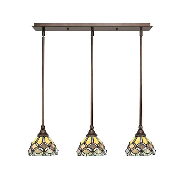 Livingston 100-Watt 3-Light Bronze Shaded Pendant Light with 7 in. Grand Merlot Art Glass Shades, No Bulbs