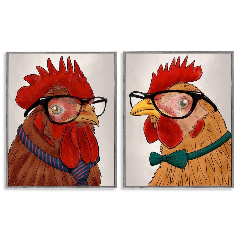 Quirky Hipster Roosters by Marcus Prime 2 Piece Gray Framed Animal Giclee Art Print 20 in. x 16 in. price history on PriceWatchPro