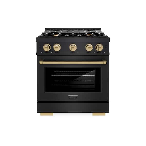 Select 30 in. 4-Burner Dual Fuel Range with Convection Oven in Black Stainless Steel and Champagne Bronze