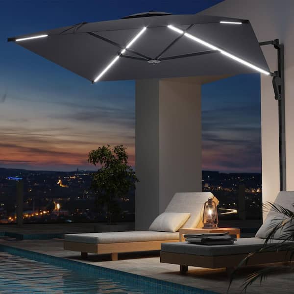 10 ft patio wall mounted umbrella AECOJOY 10 ft. Metal Cantilever Large Wall Mounted Solar Patio Umbrella in  Grey 19020SG-HD01