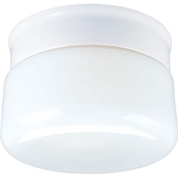 Progress Lighting 1-Light White Flush Mount with White Glass