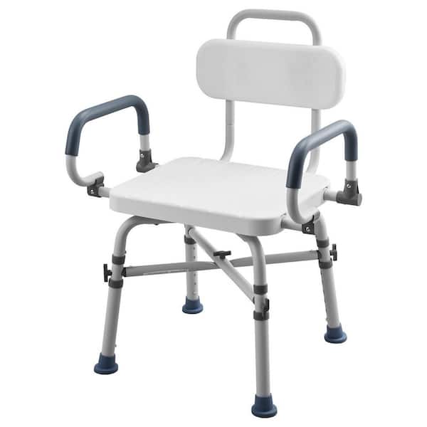 13.78 in Free-Standing 360° Swivel Heavy Duty Walk In Shower Seat 500 lbs. with Arms and Backrest in White