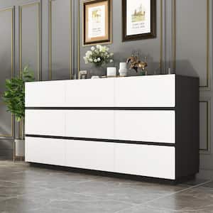 Black and White Wooden Accent Storage Cabinet, Chest of Drawers, Bedroom Storage Dresser with 9-Drawers, 63 in. Width