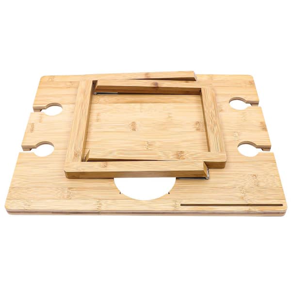 Portable Wine Tray Hanging Wine Glasses Fruit Tray Wooden Picnic Drink  Snack Table Outdoor Camping Table