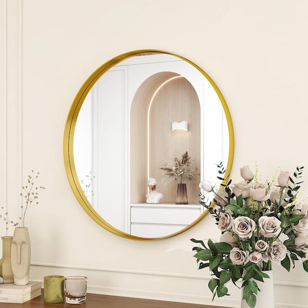 24 in. W x 24 in. H Round Gold Aluminum Alloy Deep Framed Wall Mirror