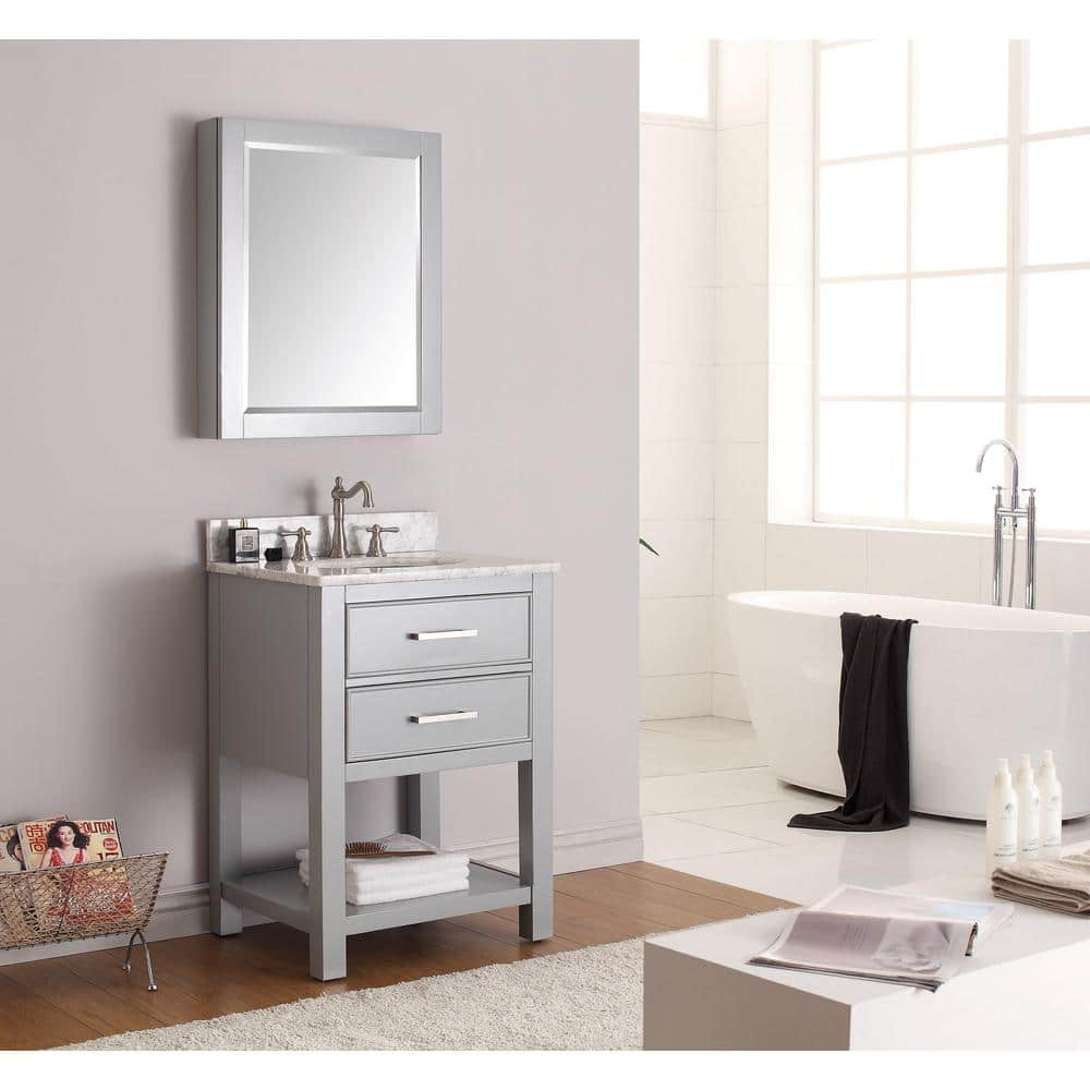 Contemporary Chilled Gray 24"x30" Poplar Wood Mirror Cabinet