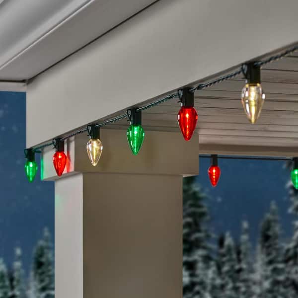 100 Count Red/Green/Warm White Steady Lit Super-Bright C9 LED Lights