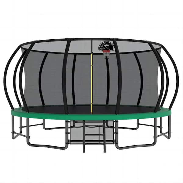 Unbranded 16 ft. Outdoor Large Trampoline for Kids and Adults, Pumpkin Trampoline with Curved Bars and Backboard