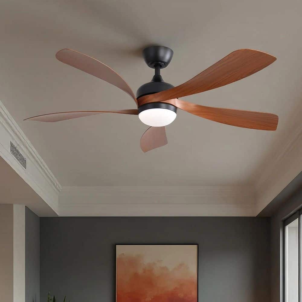 52 in. Integrated LED Indoor Downrod Mount Walnut Standard Ceiling Fan with Dimmable Light and Remote DC Motor price history on PriceWatchPro