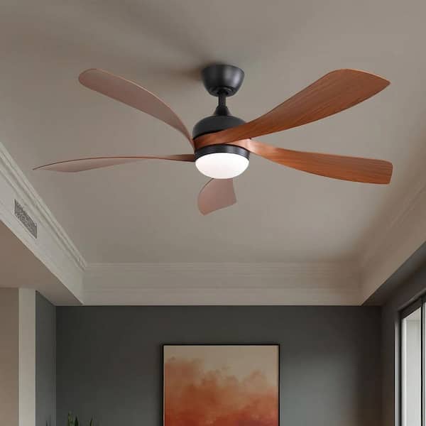 52 in. Integrated LED Indoor Downrod Mount Walnut Standard Ceiling Fan with Dimmable Light and Remote DC Motor