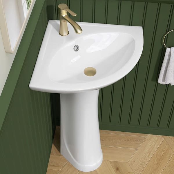 Zeafive 23 in. W x 30.5 in. H Vitreous China Corner Pedestal Sink