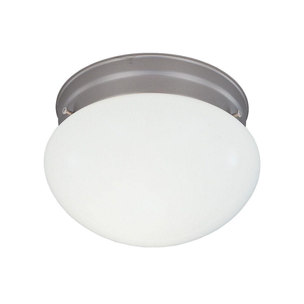 Cordelia Lighting 1-Light Satin Nickel Flush Mount with White Shade ...