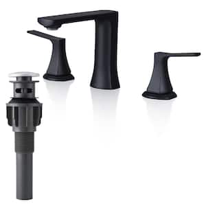 8 in. Widespread Double Handle Bathroom Faucet with Pop-Up Drain 3 Hole Brass Bathroom Vanity Taps in Matte Black