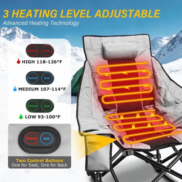 SEEUTEK Grey and Black Oversized Heated Rocking Camping Chair