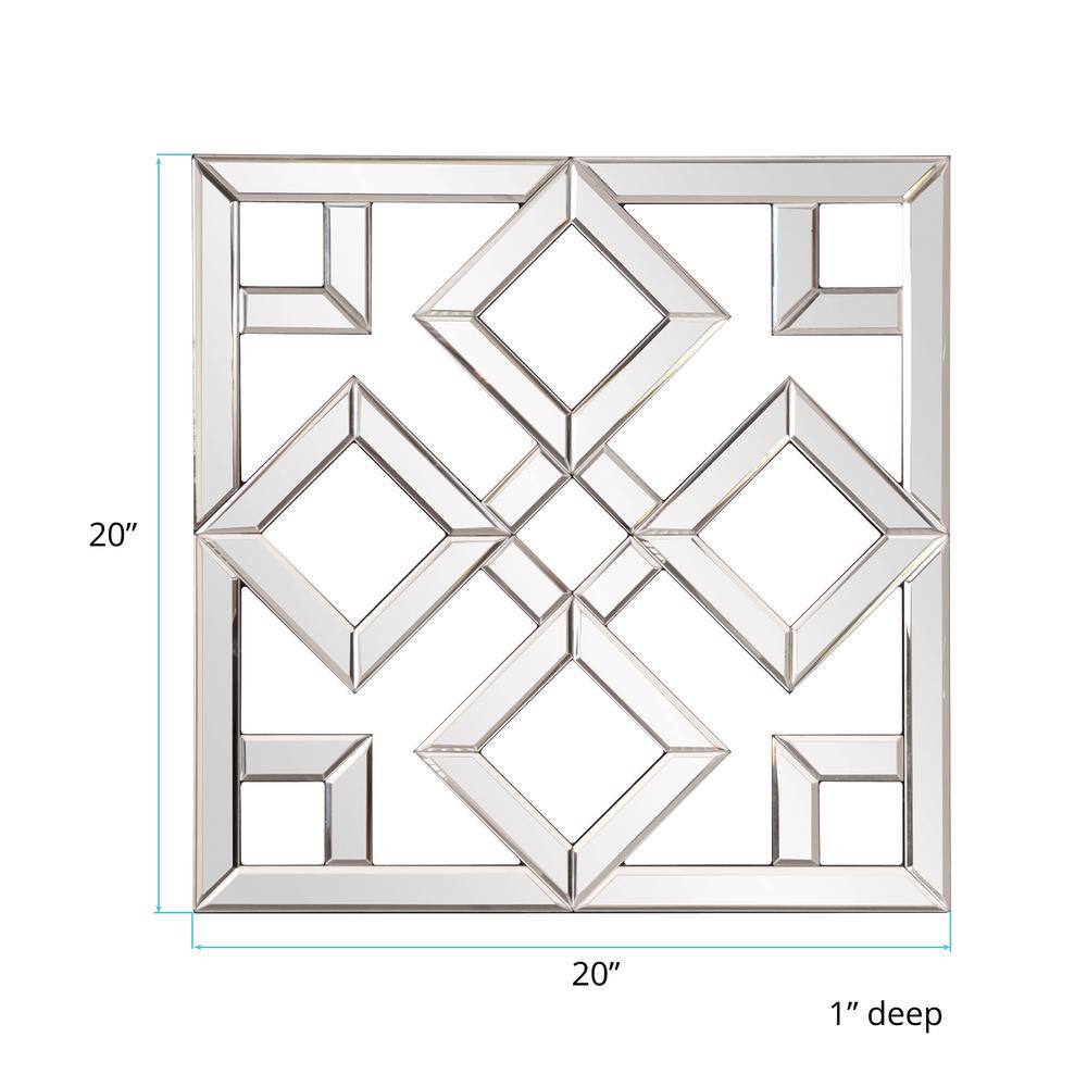 20" Square Interlocking Lattice Wood Framed Wall Mirror