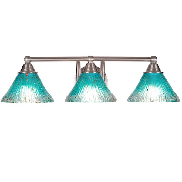 Unbranded Madison 8.5 in. 3-Light Bath Bar, Brushed Nickel, Teal Crystal Glass Vanity Light
