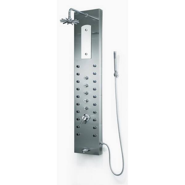 Kokols 59 in. 20-Jetted Full Body Shower Panel System with Heavy Rain Shower and Spray Wand in Brushed Stainless Steel