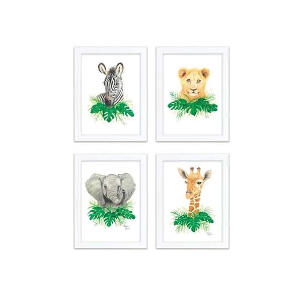 Unbranded "Safari Littles" by Alyssa Lewis Set of Four White Framed Animal Art Prints 20 in. x 16 in.