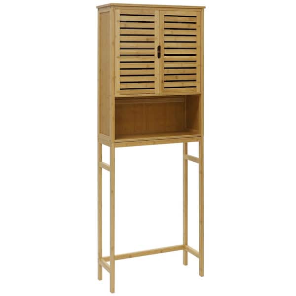 VEIKOUS 24.3 in. W x 67 in. H x 9.3 in. D Yellow Bamboo Over-the-Toilet Storage with Adjustable Shelf