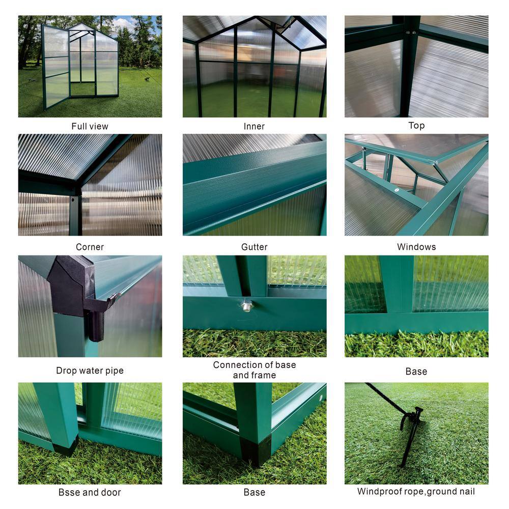 6' x 8' Green Aluminum Walk-In Polycarbonate Greenhouse