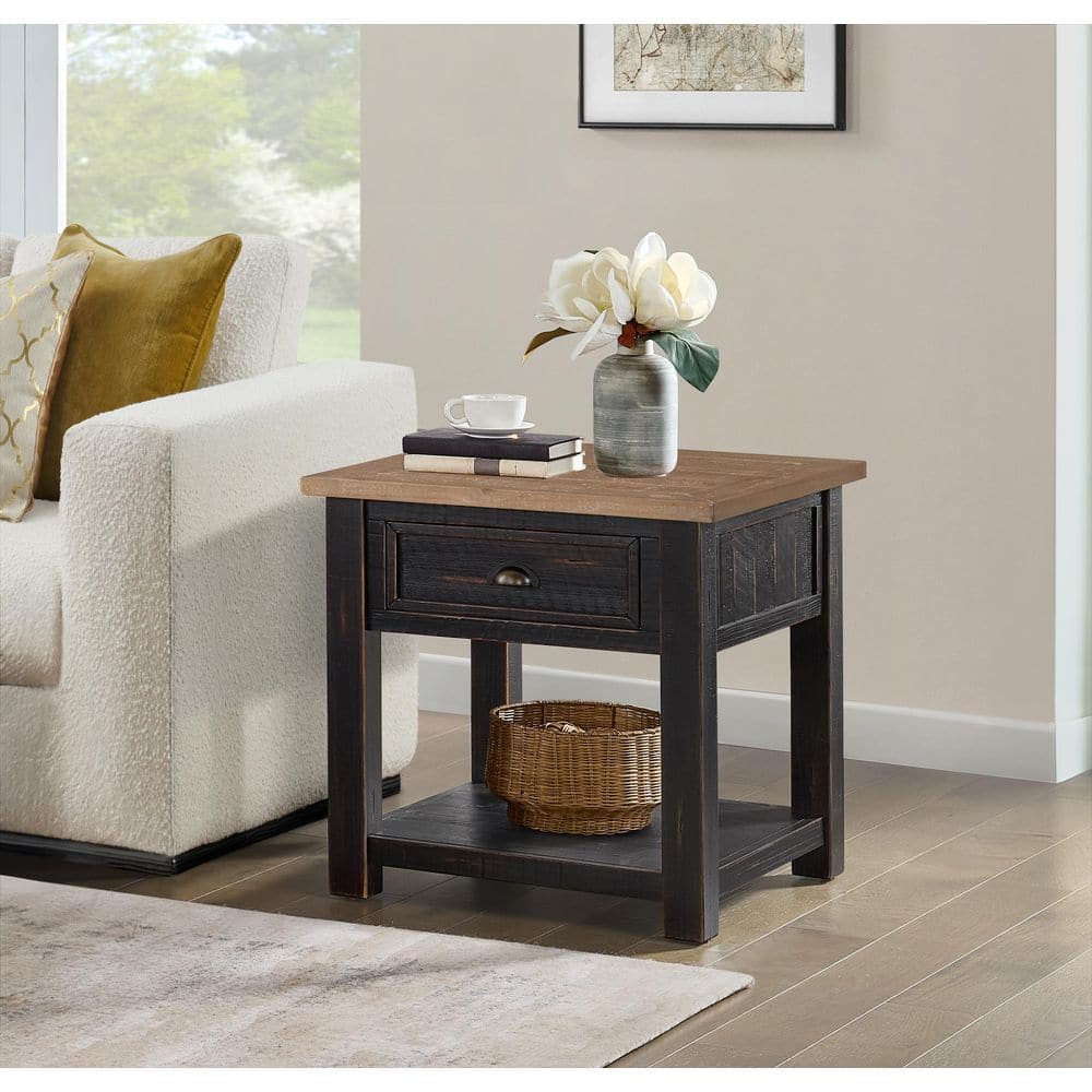 Monterey 24 in. Driftwood Square Solid Wood End Table with Drawer and Shelf - thumbnail 9